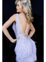 Jovani - 09899 Shimmering Sleeveless Short Dress with V-Neck