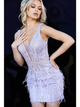 Jovani - 09899 Shimmering Sleeveless Short Dress with V-Neck