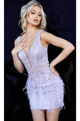 Jovani - 09899 Shimmering Sleeveless Short Dress with V-Neck