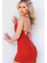 Jovani 09938 Cowl Neck Spaghetti Straps Mini Homecoming Cocktail Dress
