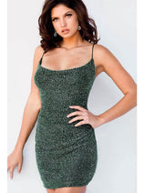 Jovani 09938 Cowl Neck Spaghetti Straps Mini Homecoming Cocktail Dress
