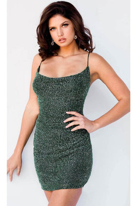 Emerald Green Dress Jovani - 09938 Fitted Cocktail Dress with Cowl Neck