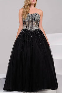 Jovani 1332 - Bedazzled Strapless A-Line Gown with Sweetheart Corset - Prom