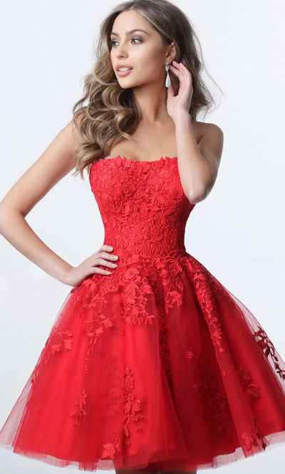 Jovani 1830 - Strapless Floral A-line Dress