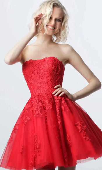 Jovani 1830 - Strapless Floral A-line Dress