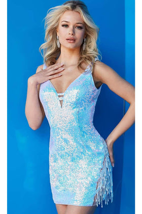 Jovani 220410 - V-Neck Beaded Fringe Cocktail Dress