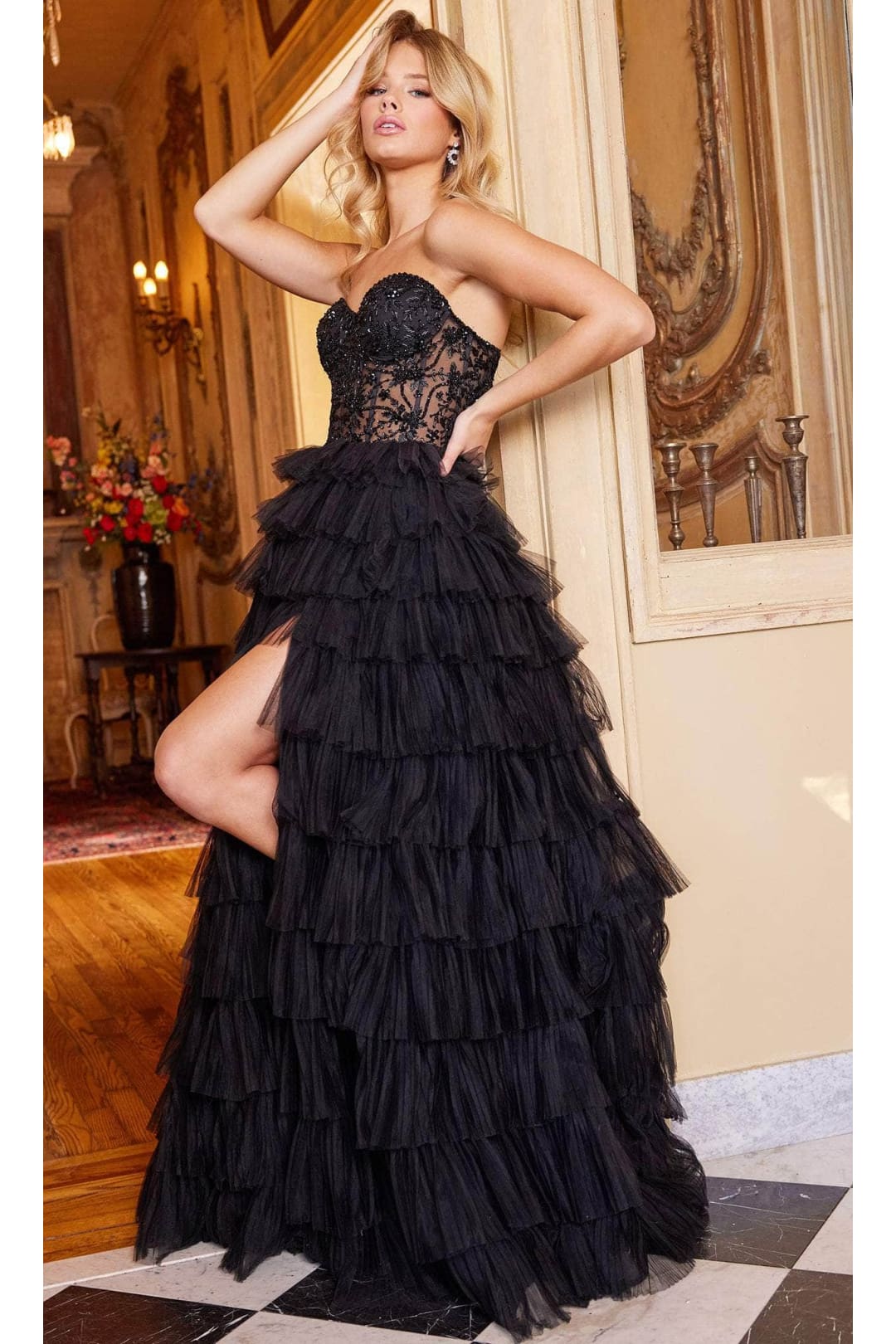 Jovani 22226 - Strapless Tiered A-Line Prom Gown - Prom