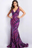 the Jovani 22314 a dazzling stripe sequin V-neck prom dress - Prom