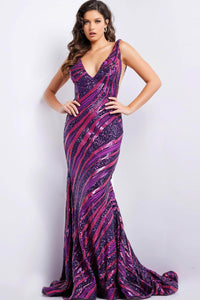 the Jovani 22314 a dazzling stripe sequin V-neck prom dress - Prom