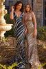 the Jovani 22314 a dazzling stripe sequin V-neck prom dress - Prom