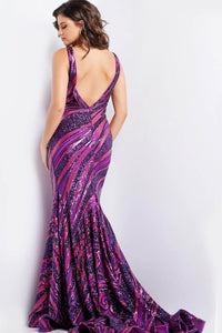 the Jovani 22314 a dazzling stripe sequin V-neck prom dress - Prom