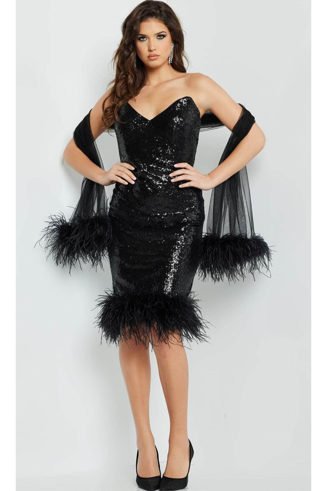 Jovani 22544 - Chic Feather-Fringed Cocktail Dress - Prom