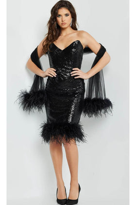 Chic Feather-Fringed Cocktail Dress by Jovani
