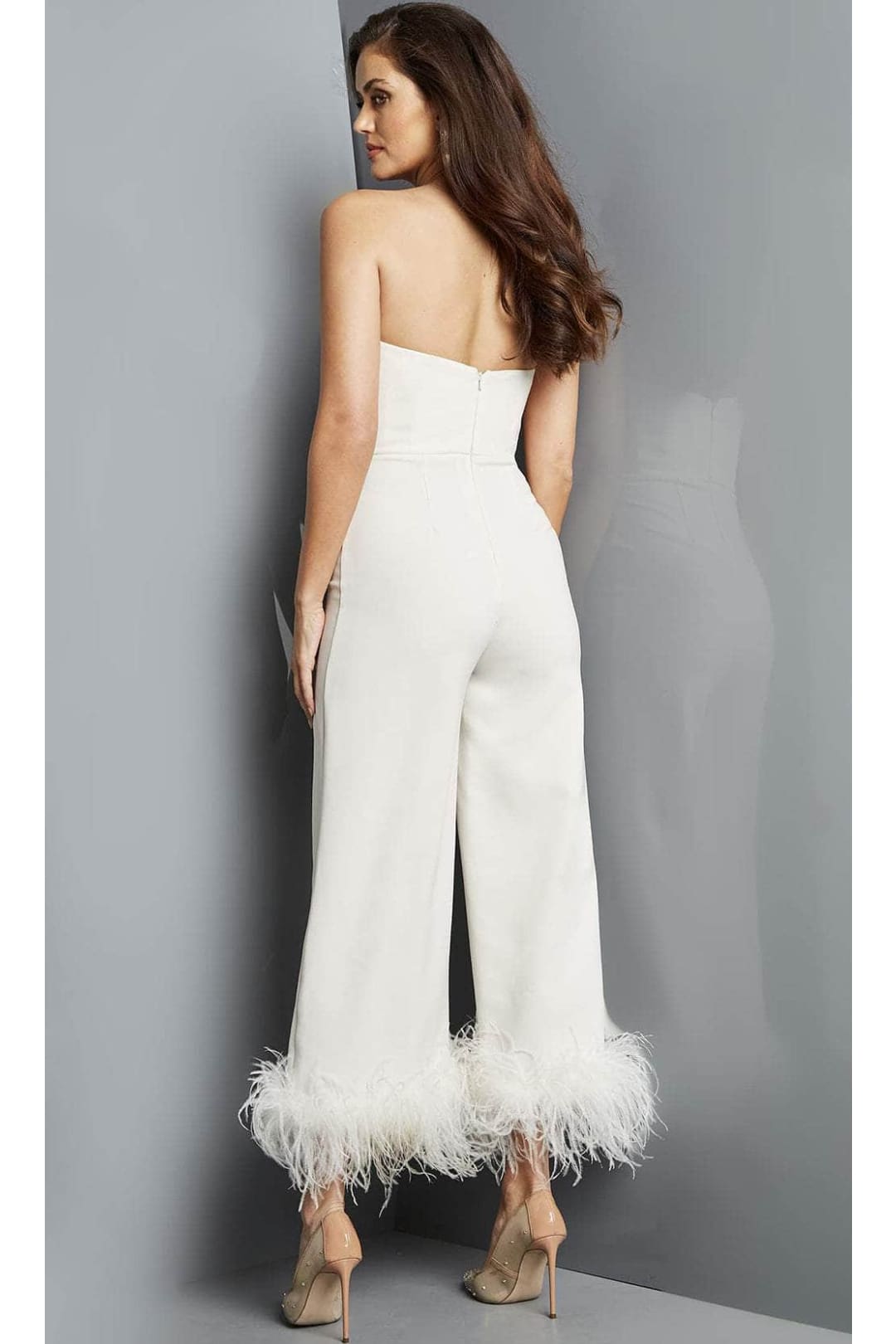 Jovani 22590 - Strapless Feather Fringes Jumpsuit - Prom
