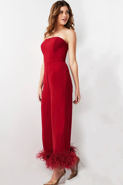 Jovani 22590 - Strapless Feather Fringes Jumpsuit - Prom