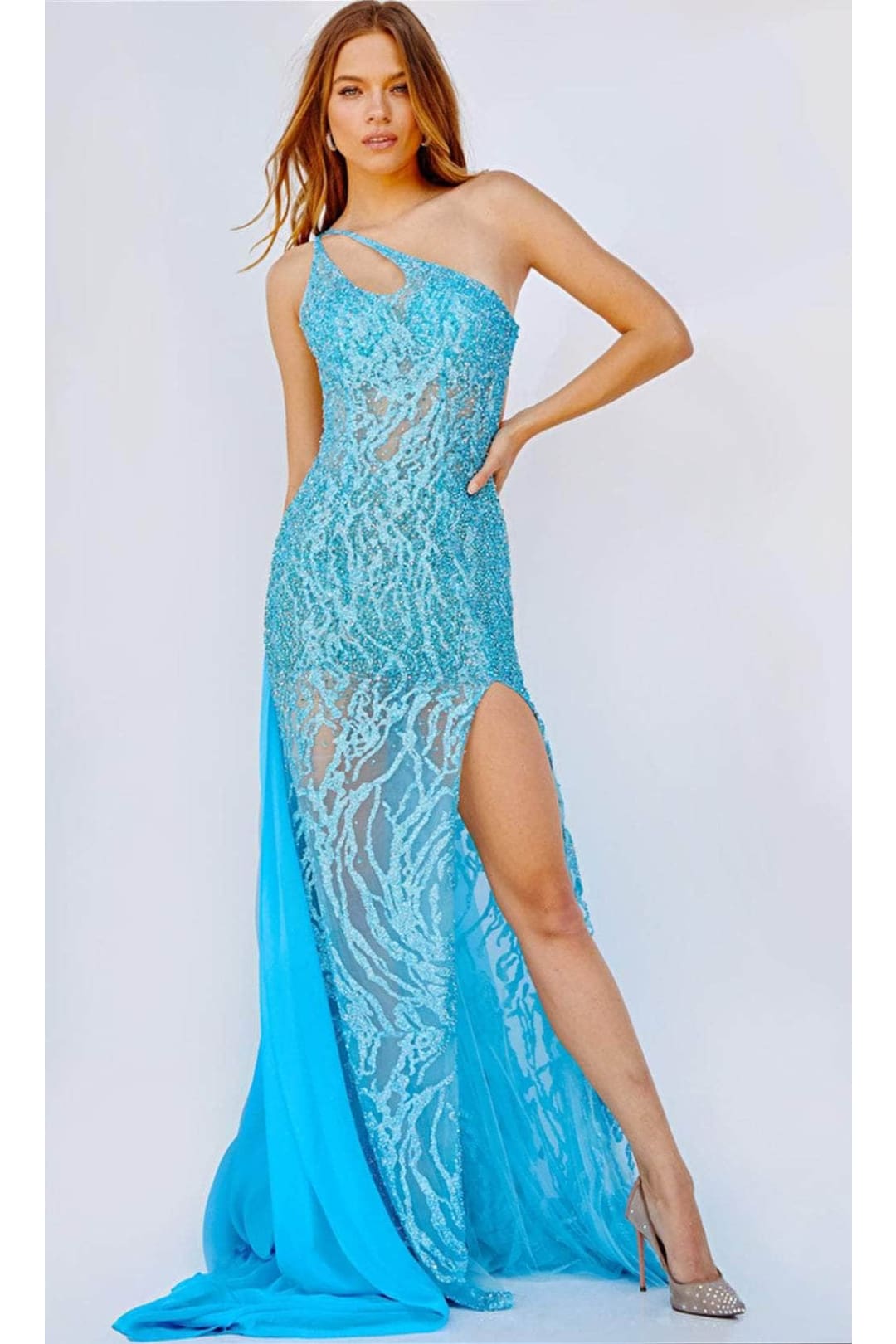 Jovani 22602 Asymmetric Gown with Bedazzled Slit - Prom