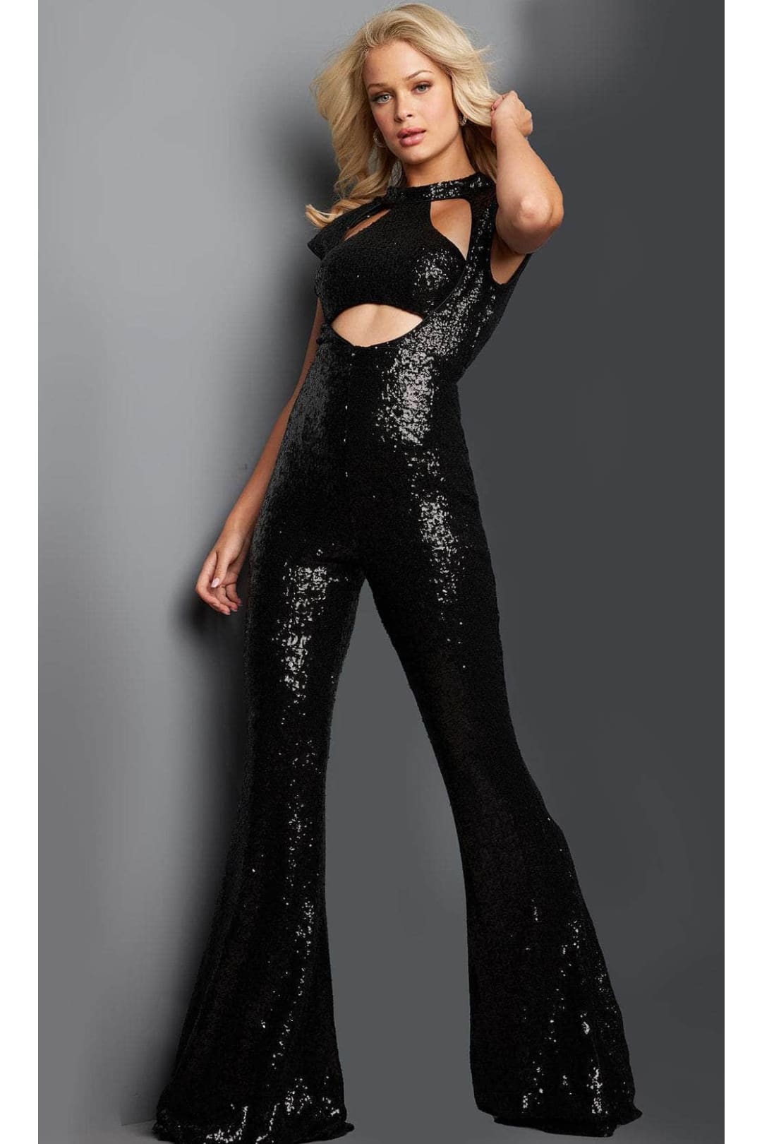 Jovani 22841 - Sequined High Neck Cutout Jumpsuit - Prom