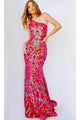Jovani - 22845 Asymmetric Gown with Iridescent Finish - Prom