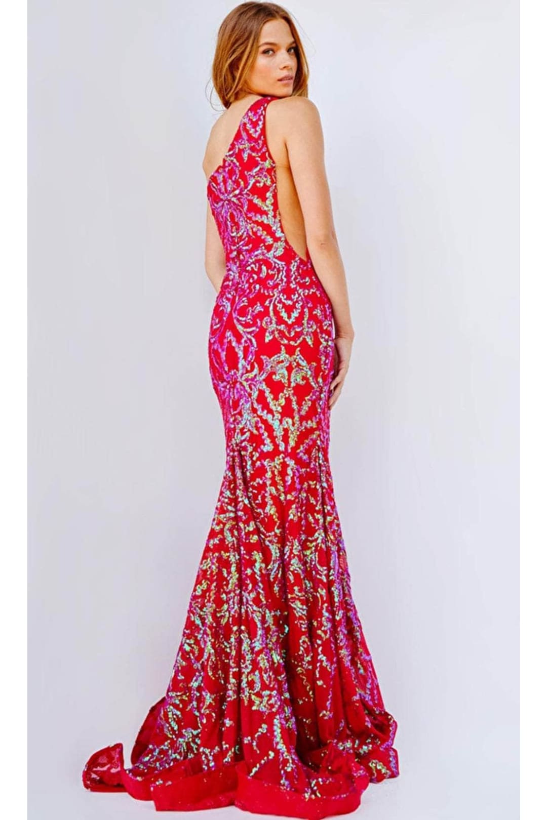 Jovani - 22845 Asymmetric Gown with Iridescent Finish - Prom