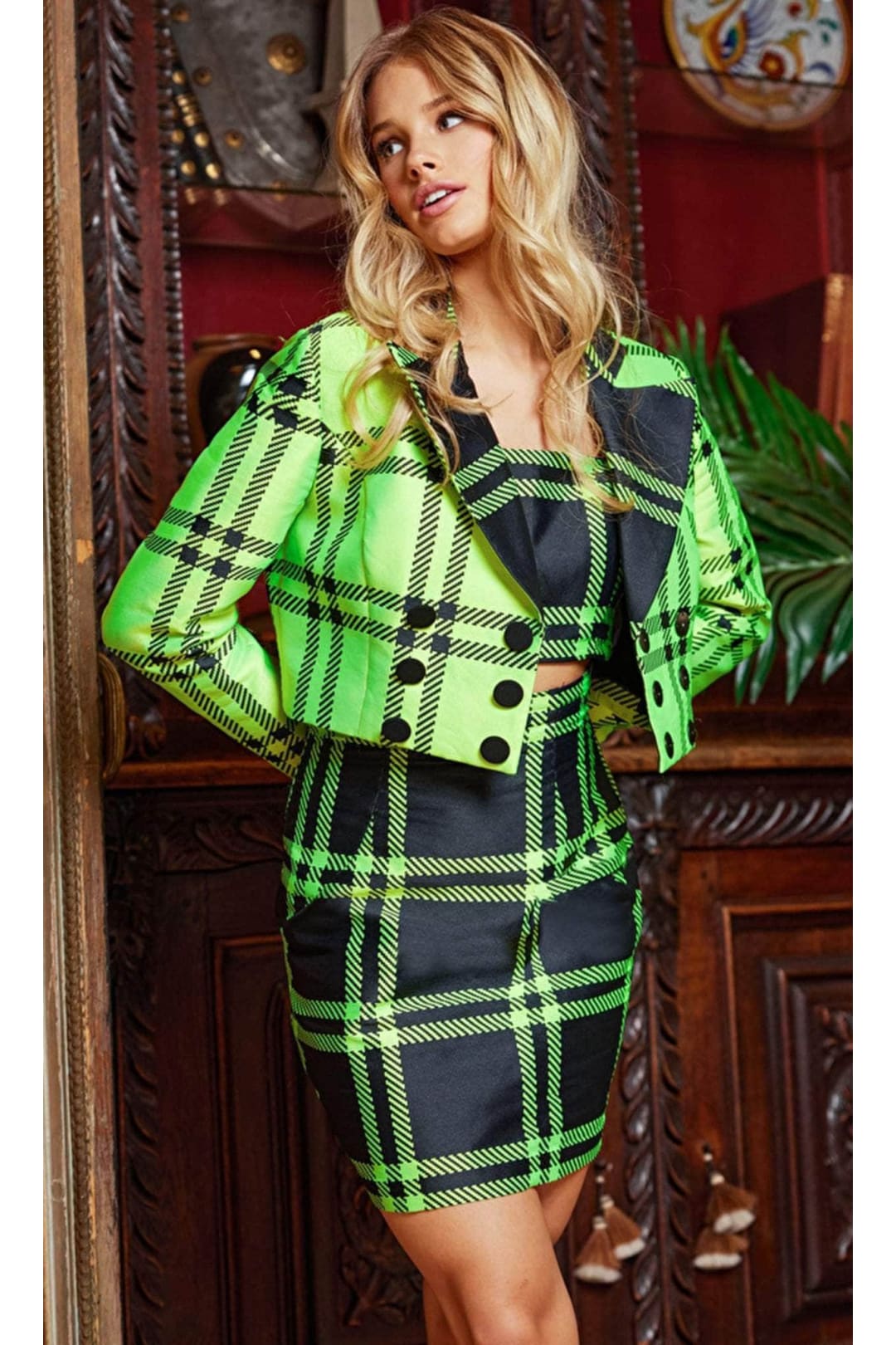 Jovani 23004 - Plaid-Printed Three-Piece Coords - Prom