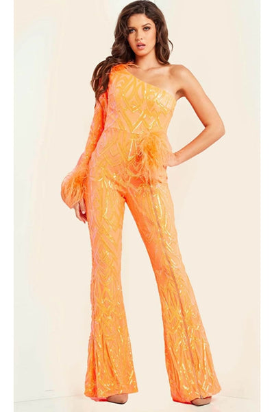 Jovani 23026 - Feather Ornate Beaded Jumpsuit - Prom