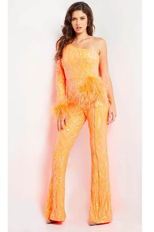 Jovani 23026 - Feather Ornate Beaded Jumpsuit - Prom