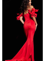 Jovani 23030 - Lace Evening Dress with Feather Fringes