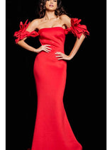 Jovani 23030 - Lace Evening Dress with Feather Fringes