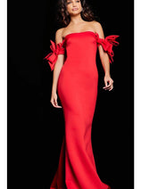Jovani 23030 - Lace Evening Dress with Feather Fringes
