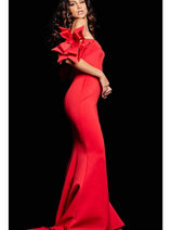 Jovani 23030 - Lace Evening Dress with Feather Fringes