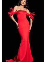 Jovani 23030 - Lace Evening Dress with Feather Fringes