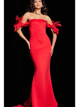 Jovani 23030 - Lace Evening Dress with Feather Fringes