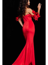 Jovani 23030 - Lace Evening Dress with Feather Fringes