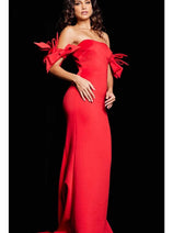Jovani 23030 - Lace Evening Dress with Feather Fringes