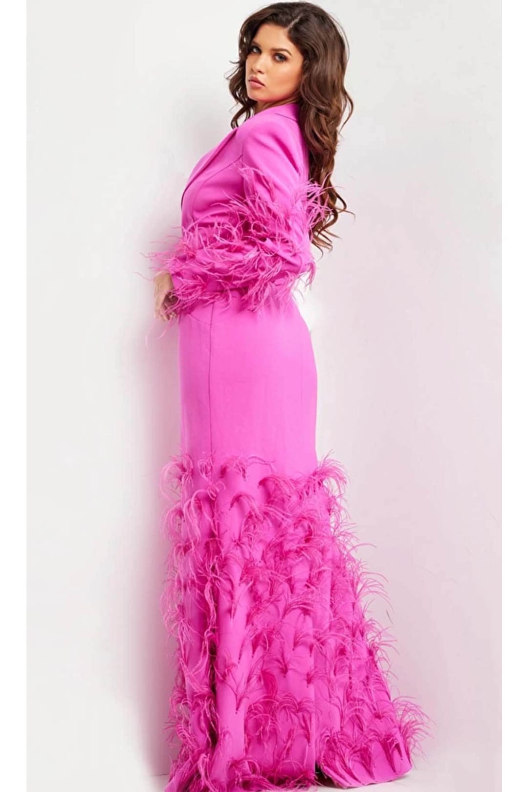 Jovani 23075 - Feather Sleeve Blazer Evening Dress - Prom