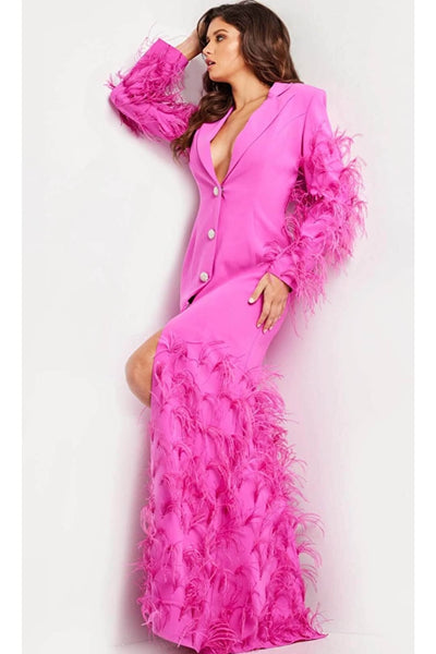 Jovani 23075 - Feather Sleeve Blazer Evening Dress - Prom