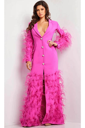 Feather Sleeve Blazer Evening Dress by Jovani