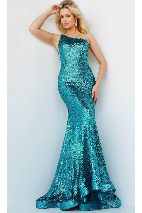 Jovani 23076 - Asymmetric Sequin Mermaid Prom Dress - Prom