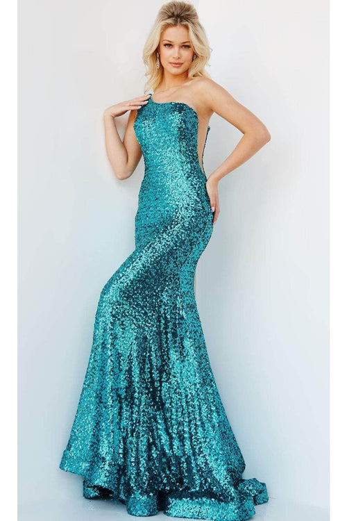 Jovani 23076 - Asymmetric Sequin Mermaid Prom Dress - Prom