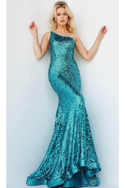 Jovani 23076 - Asymmetric Sequin Mermaid Prom Dress - Prom