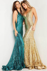 Jovani 23079 - Prom Gown with Sequined Illusion Side - Prom