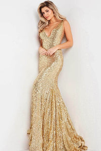 Jovani 23079 - Prom Gown with Sequined Illusion Side - Prom