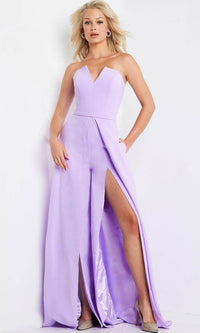 Jovani 23150 - Strapless Double Slit Jumpsuit With Overskirt - Prom