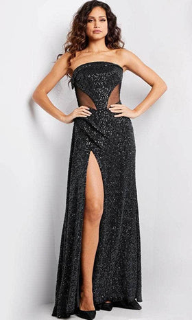 Sleek Black Evening Gown with Straight Neckline