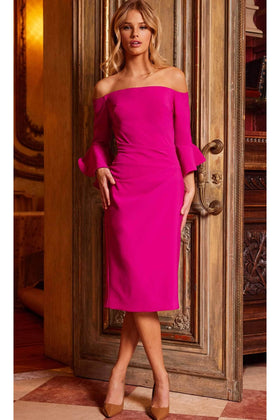 Jovani 23645 Off-Shoulder Sheath 3/4 Sleeve Mother of the Bride Dress