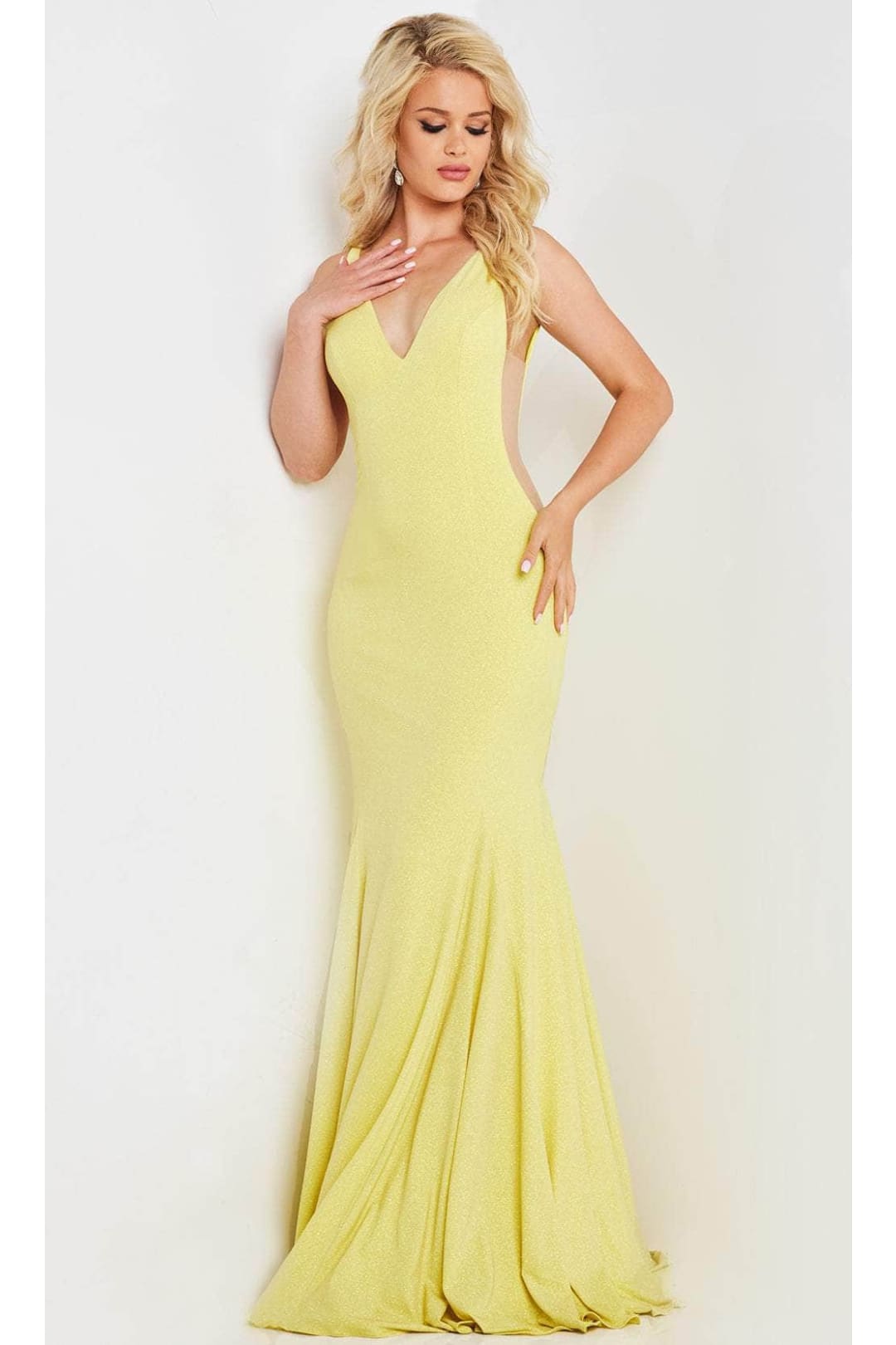 Jovani 23701 - Jersey Prom Dress with Plunging Neckline - Prom