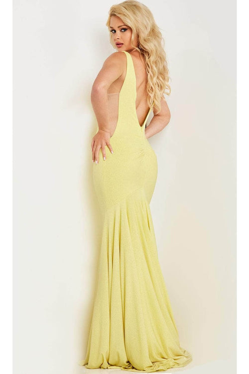 Jovani 23701 - Jersey Prom Dress with Plunging Neckline - Prom