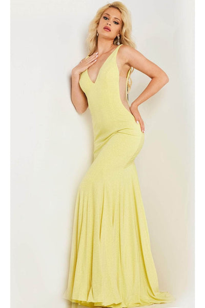 Jovani 23701 - Jersey Prom Dress with Plunging Neckline - Prom