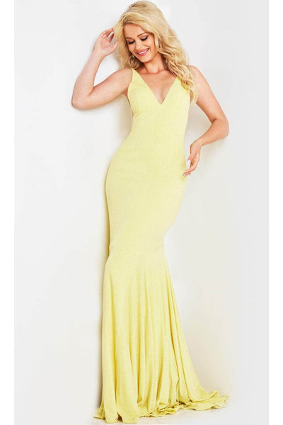 Jovani 23701 - Jersey Prom Dress with Plunging Neckline - Prom