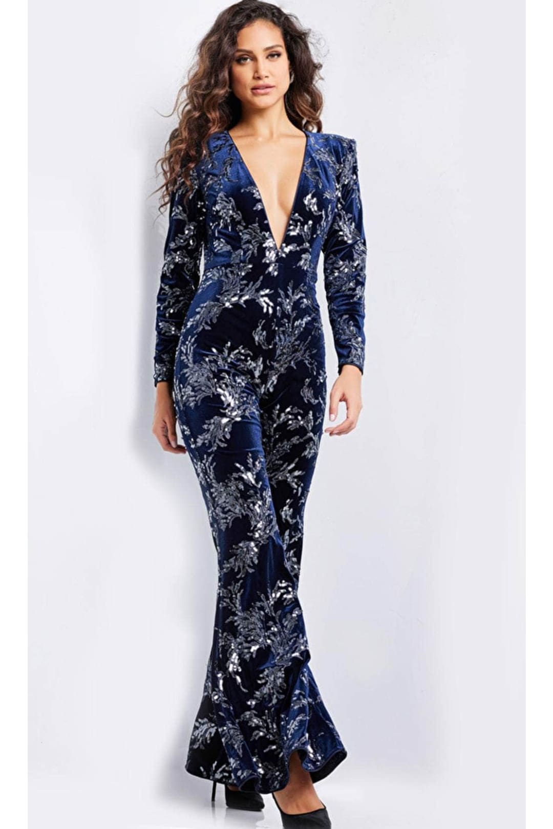 Jovani 23708 - Glamorous Deep V-Neck Sequin Jumpsuit - Prom